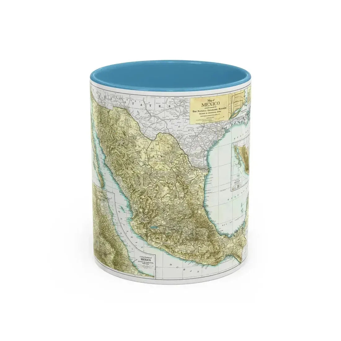 Central America & Mexico (1916) (Map) Accent Coffee Mug 11oz Light Blue - Go Mug Yourself