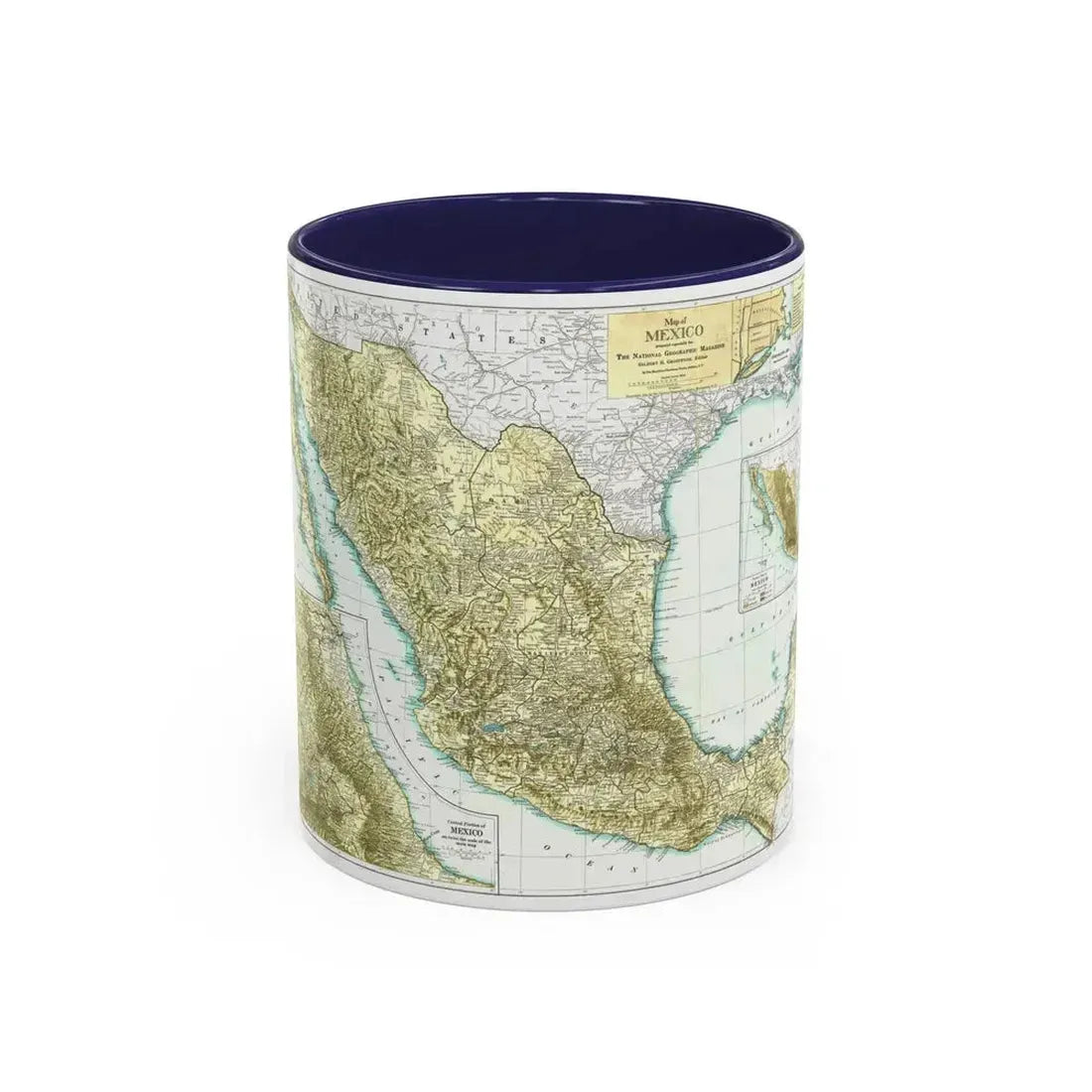 Central America & Mexico (1916) (Map) Accent Coffee Mug 11oz Navy - Go Mug Yourself