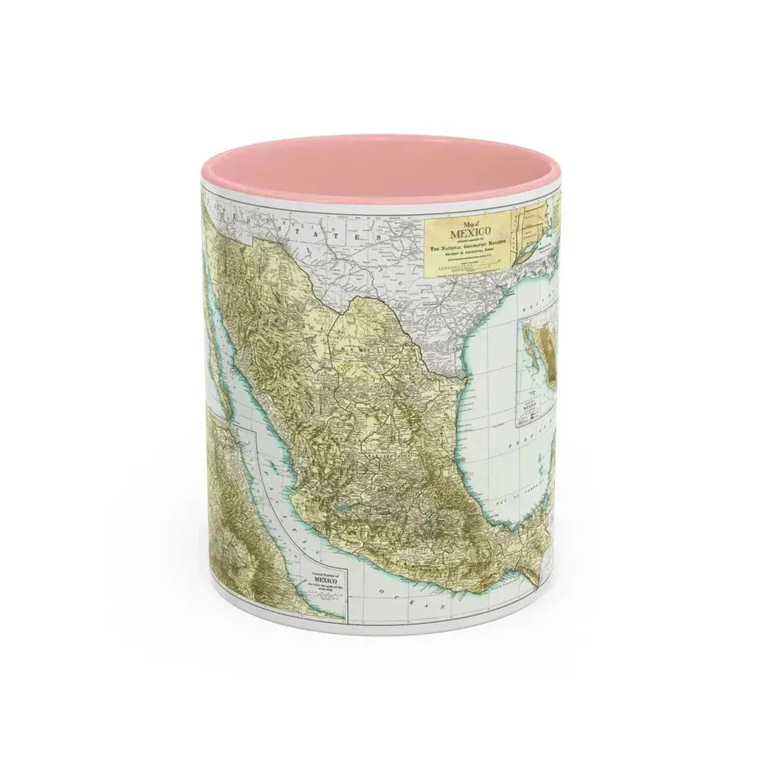 Central America & Mexico (1916) (Map) Accent Coffee Mug 11oz Pink - Go Mug Yourself