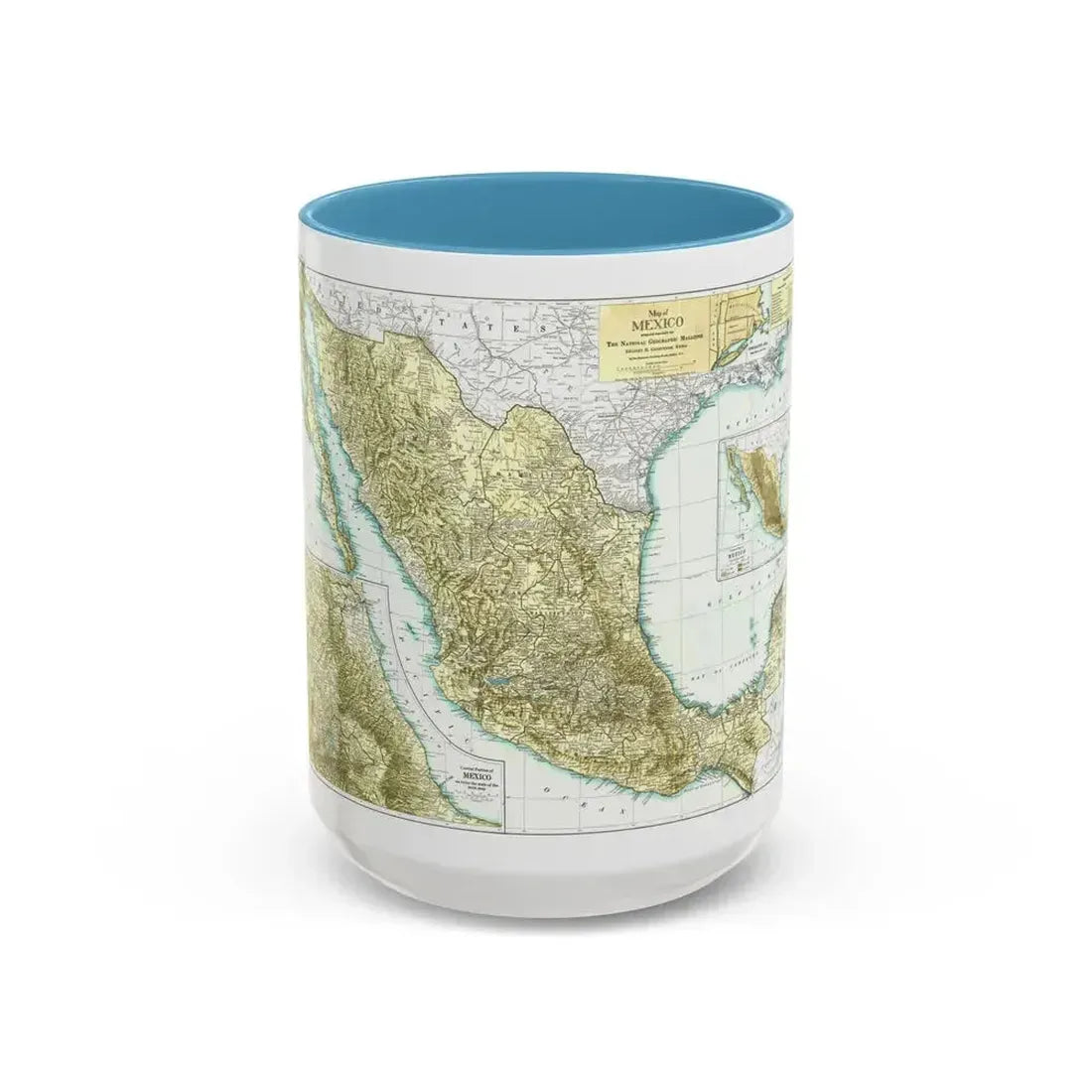 Central America & Mexico (1916) (Map) Accent Coffee Mug 15oz Light Blue - Go Mug Yourself