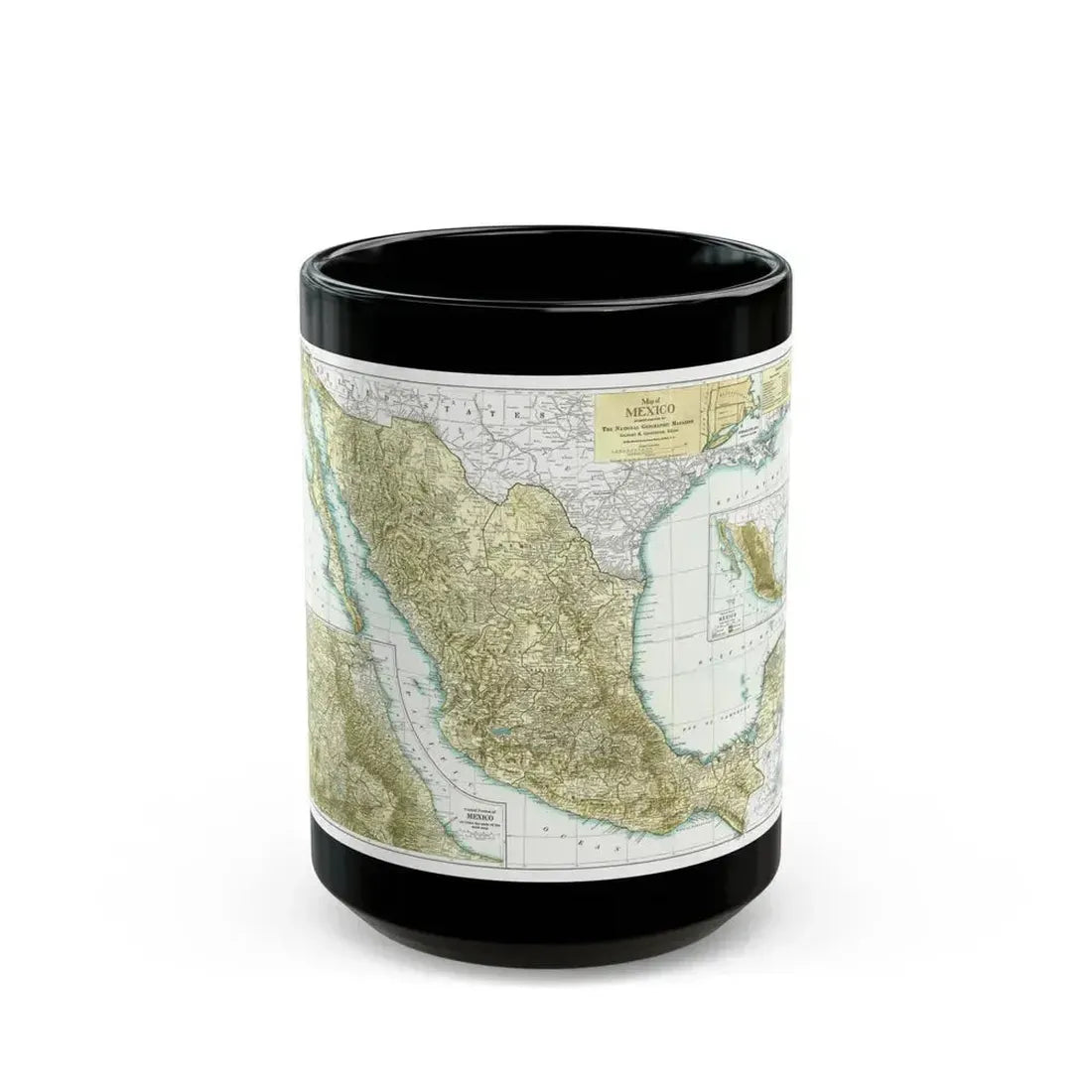 Central America & Mexico (1916) (Map) Black Coffee Mug 15oz - Go Mug Yourself