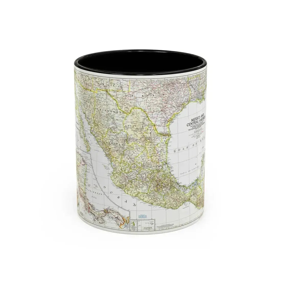 Central America & Mexico (1953) (Map) Accent Coffee Mug 11oz Black - Go Mug Yourself