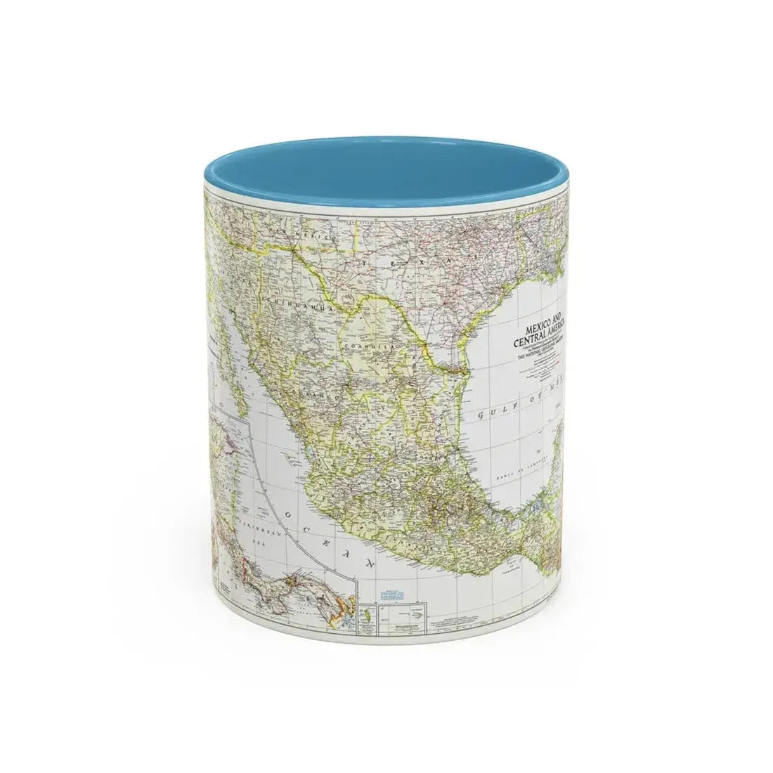 Central America & Mexico (1953) (Map) Accent Coffee Mug 11oz Light Blue - Go Mug Yourself