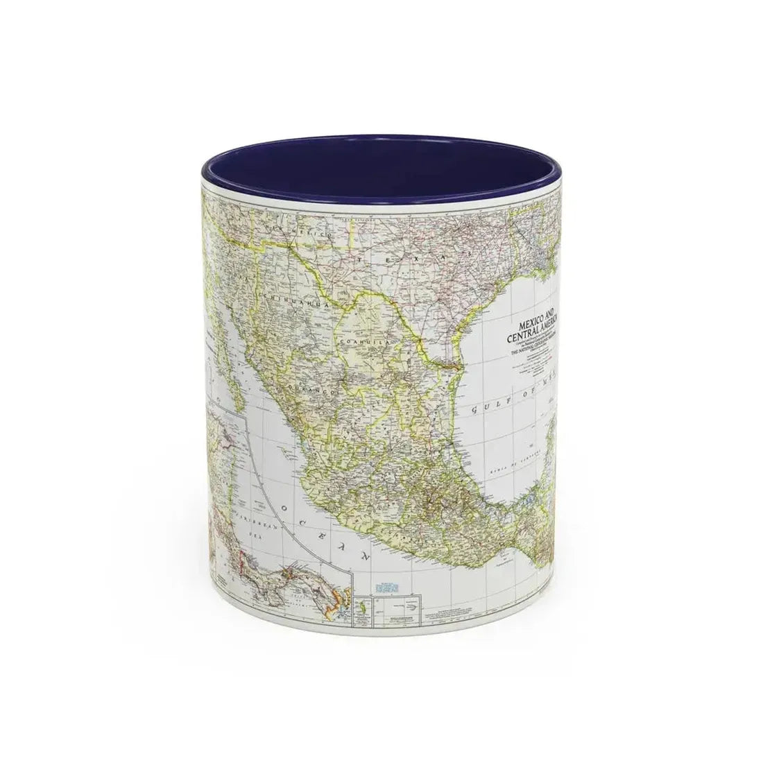 Central America & Mexico (1953) (Map) Accent Coffee Mug 11oz Navy - Go Mug Yourself