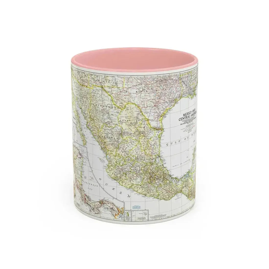 Central America & Mexico (1953) (Map) Accent Coffee Mug 11oz Pink - Go Mug Yourself