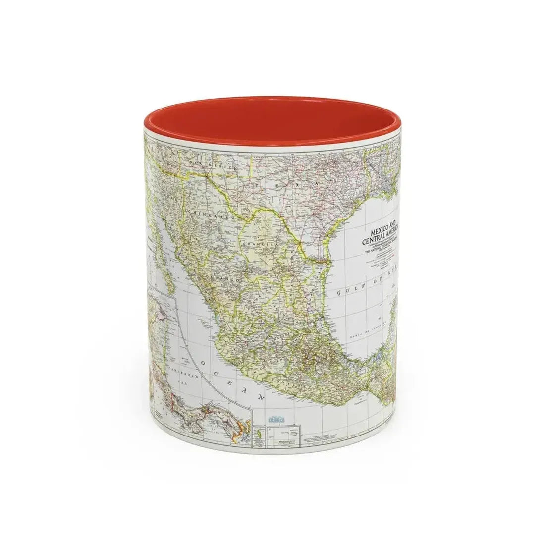 Central America & Mexico (1953) (Map) Accent Coffee Mug 11oz Red - Go Mug Yourself