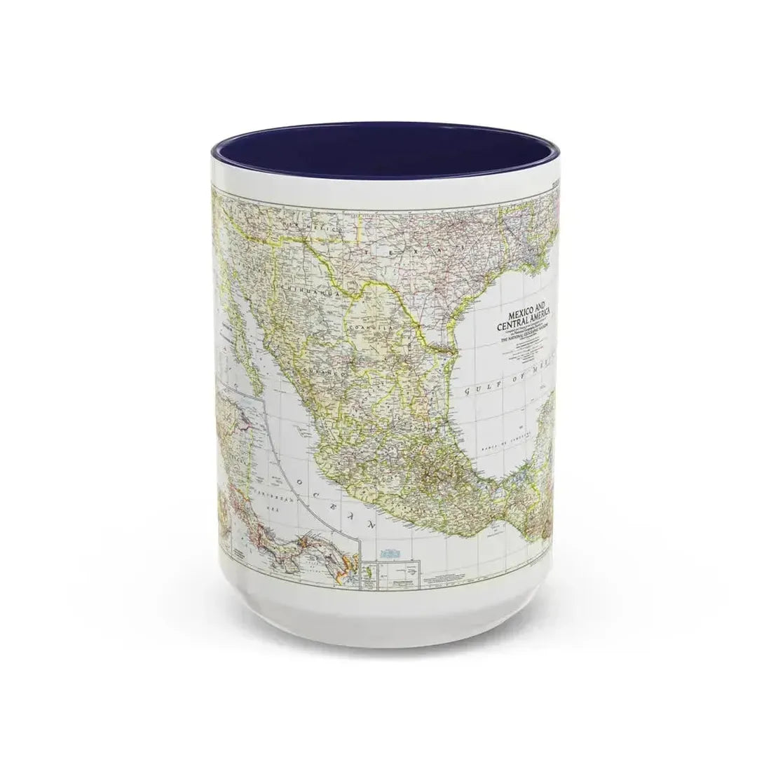Central America & Mexico (1953) (Map) Accent Coffee Mug 15oz Navy - Go Mug Yourself