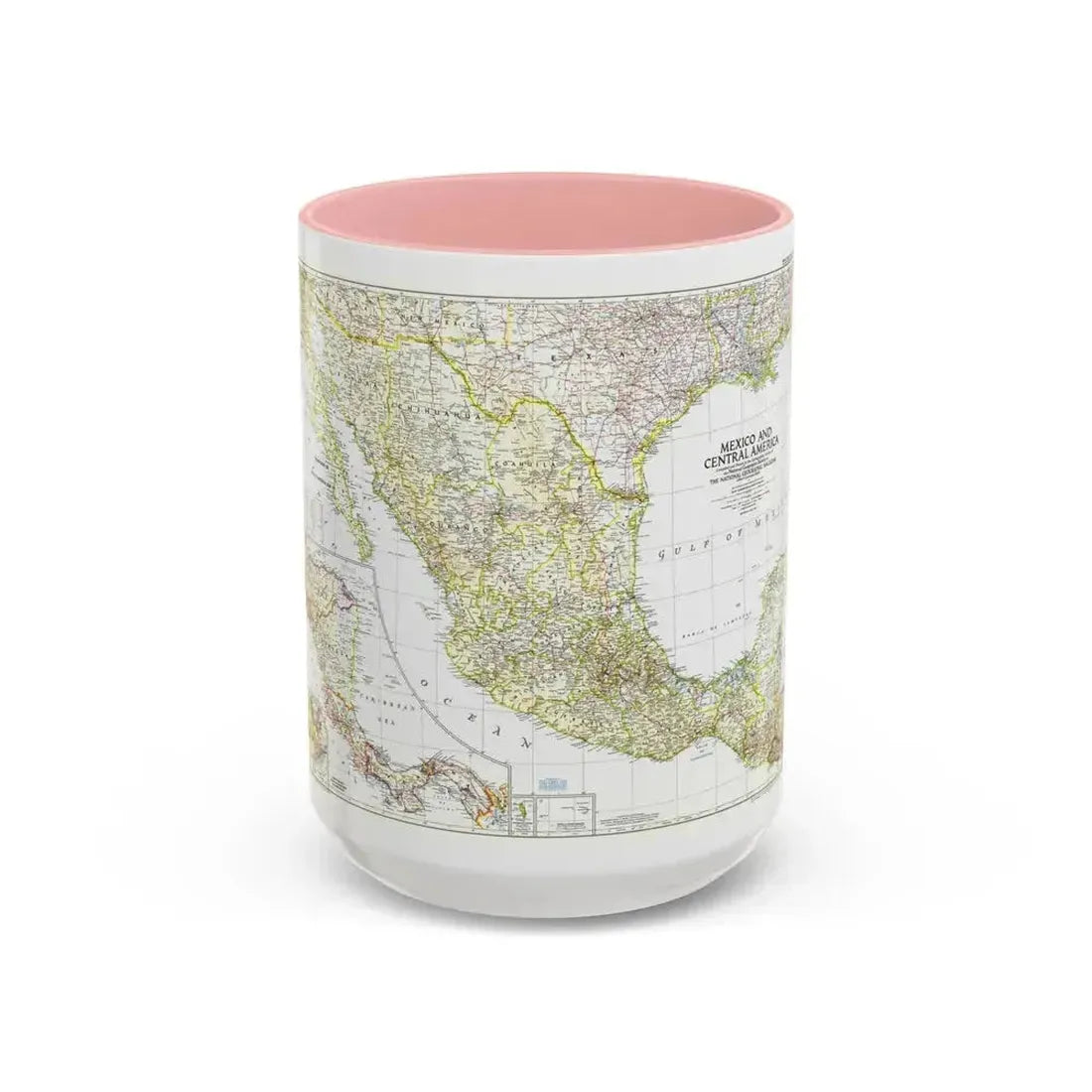 Central America & Mexico (1953) (Map) Accent Coffee Mug 15oz Pink - Go Mug Yourself