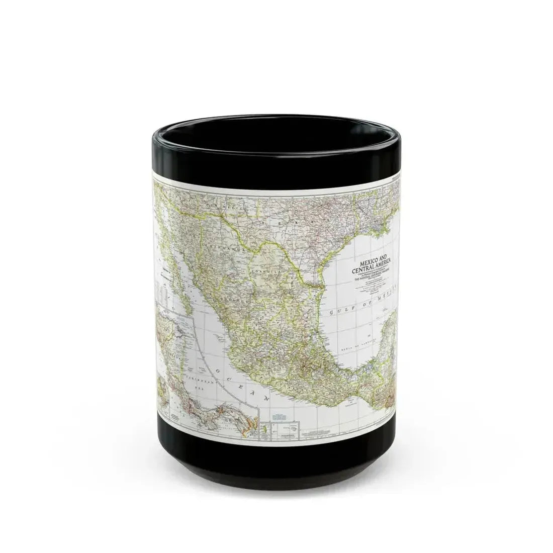 Central America & Mexico (1953) (Map) Black Coffee Mug 15oz - Go Mug Yourself