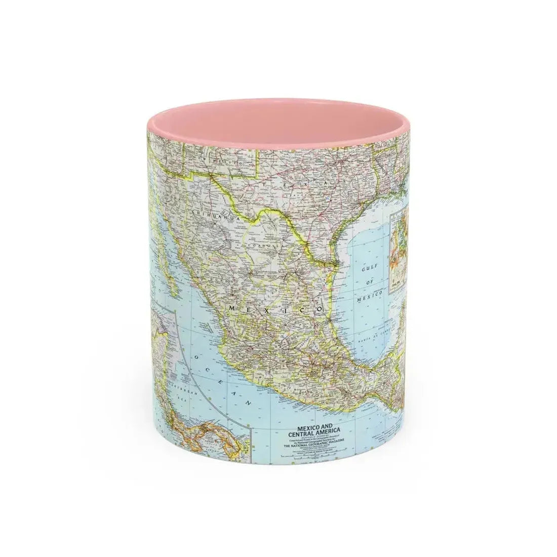 Central America - Mexico (1961) (Map) Accent Coffee Mug 11oz Pink - Go Mug Yourself