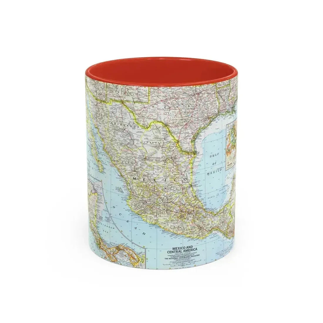 Central America - Mexico (1961) (Map) Accent Coffee Mug 11oz Red - Go Mug Yourself