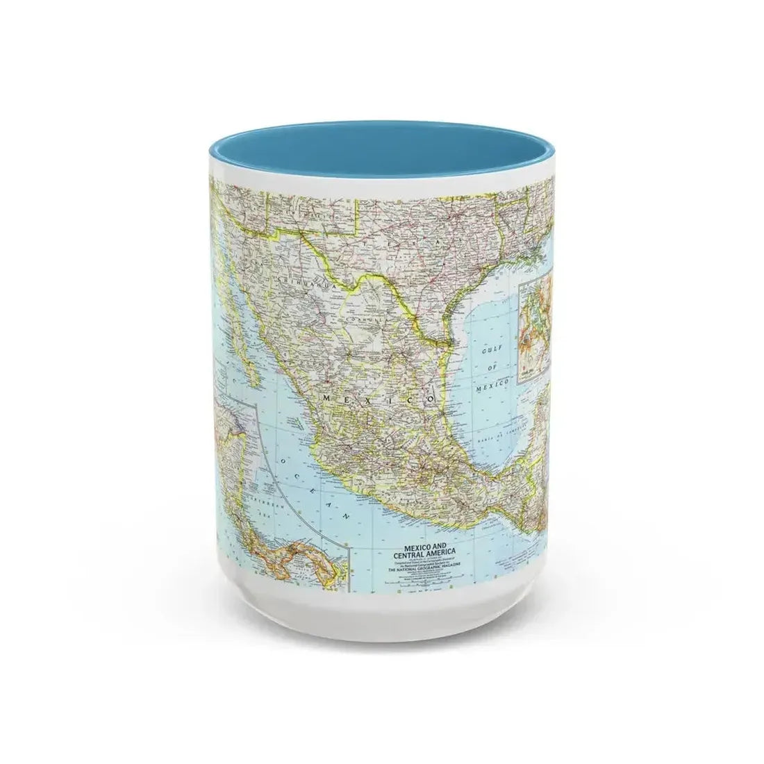 Central America - Mexico (1961) (Map) Accent Coffee Mug 15oz Light Blue - Go Mug Yourself