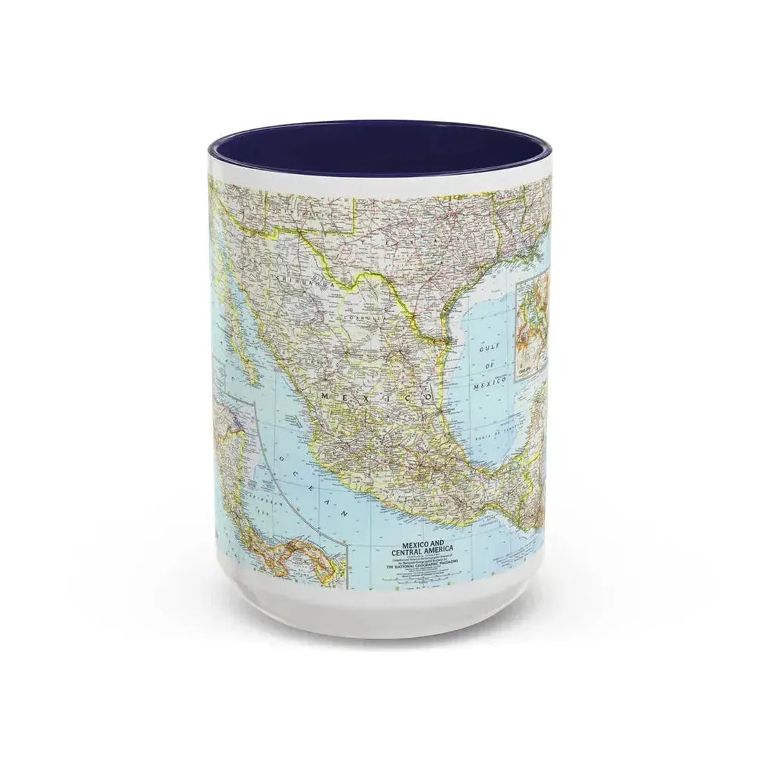Central America - Mexico (1961) (Map) Accent Coffee Mug 15oz Navy - Go Mug Yourself