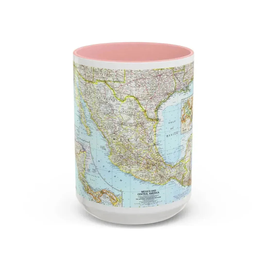 Central America - Mexico (1961) (Map) Accent Coffee Mug 15oz Pink - Go Mug Yourself