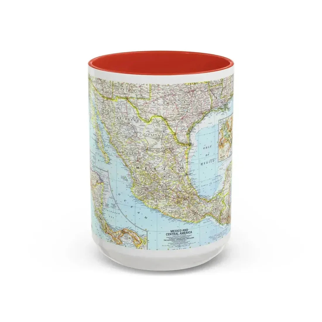 Central America - Mexico (1961) (Map) Accent Coffee Mug 15oz Red - Go Mug Yourself