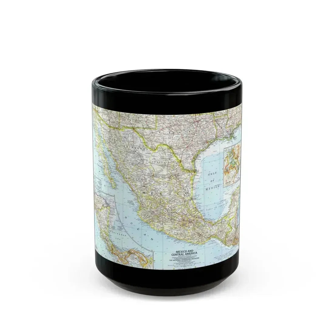 Central America - Mexico (1961) (Map) Black Coffee Mug 15oz - Go Mug Yourself