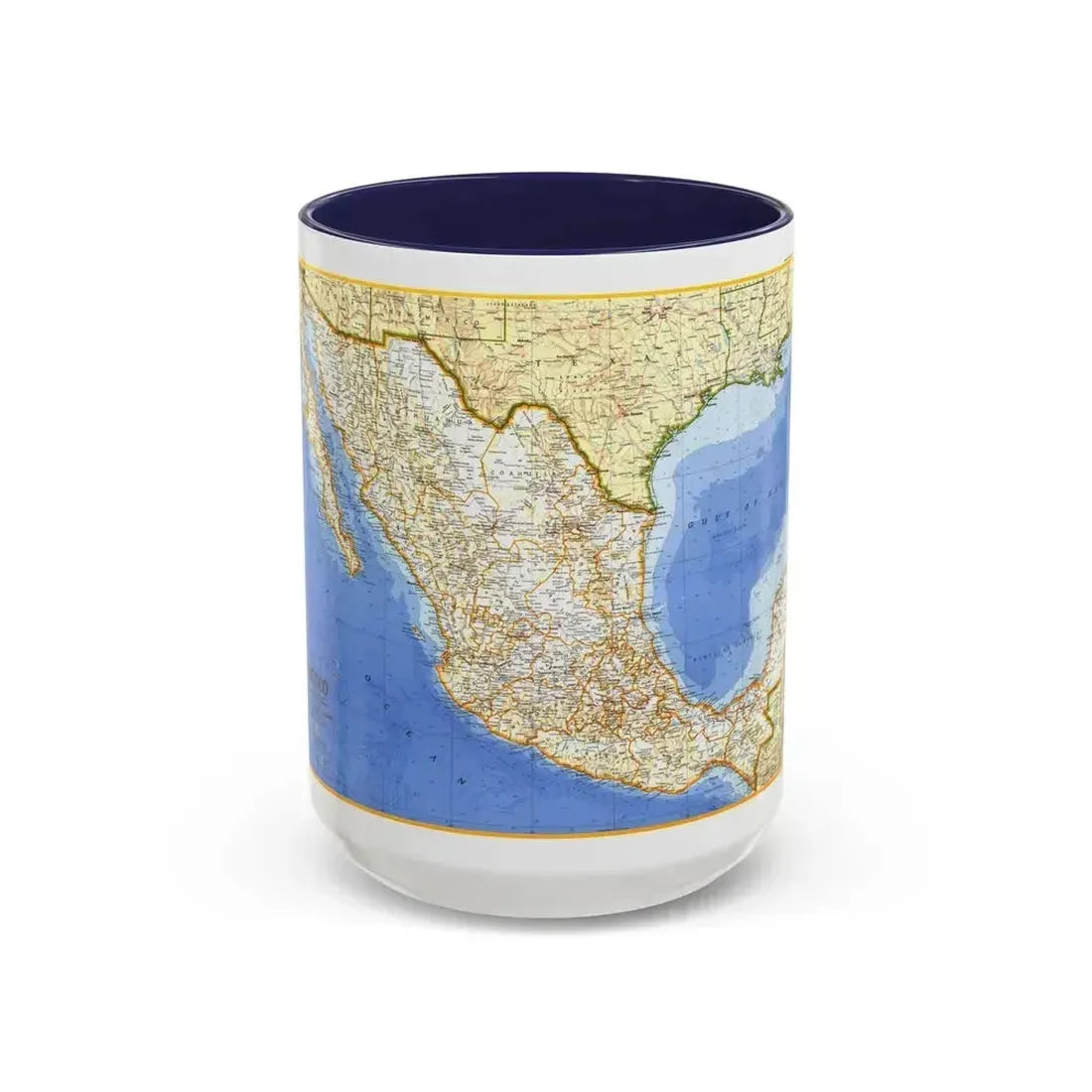 Central America - Mexico (1973) (Map) Accent Coffee Mug 15oz Navy - Go Mug Yourself