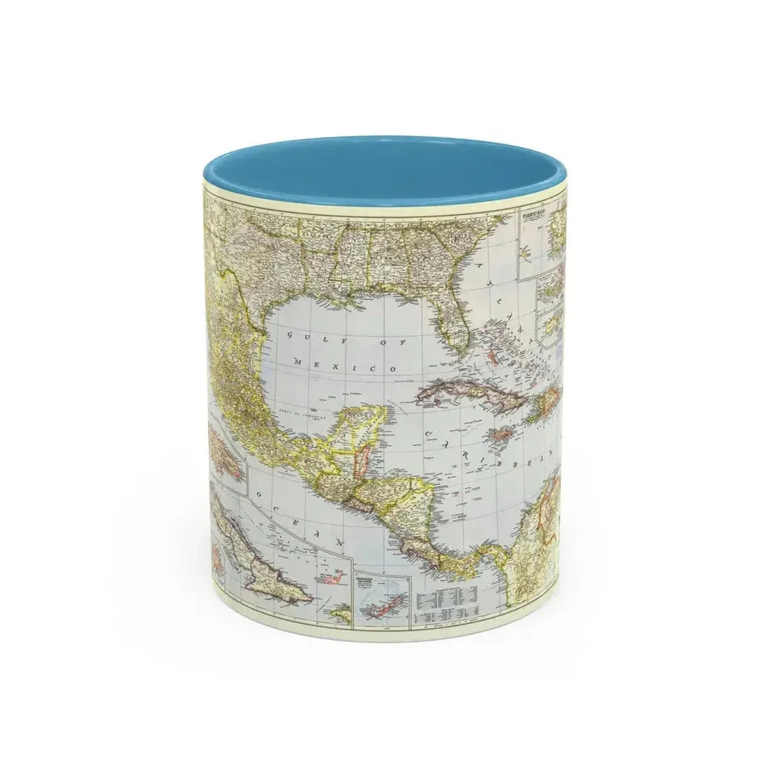Central America - The Caribbean (1947) (Map) Accent Coffee Mug 11oz Light Blue - Go Mug Yourself