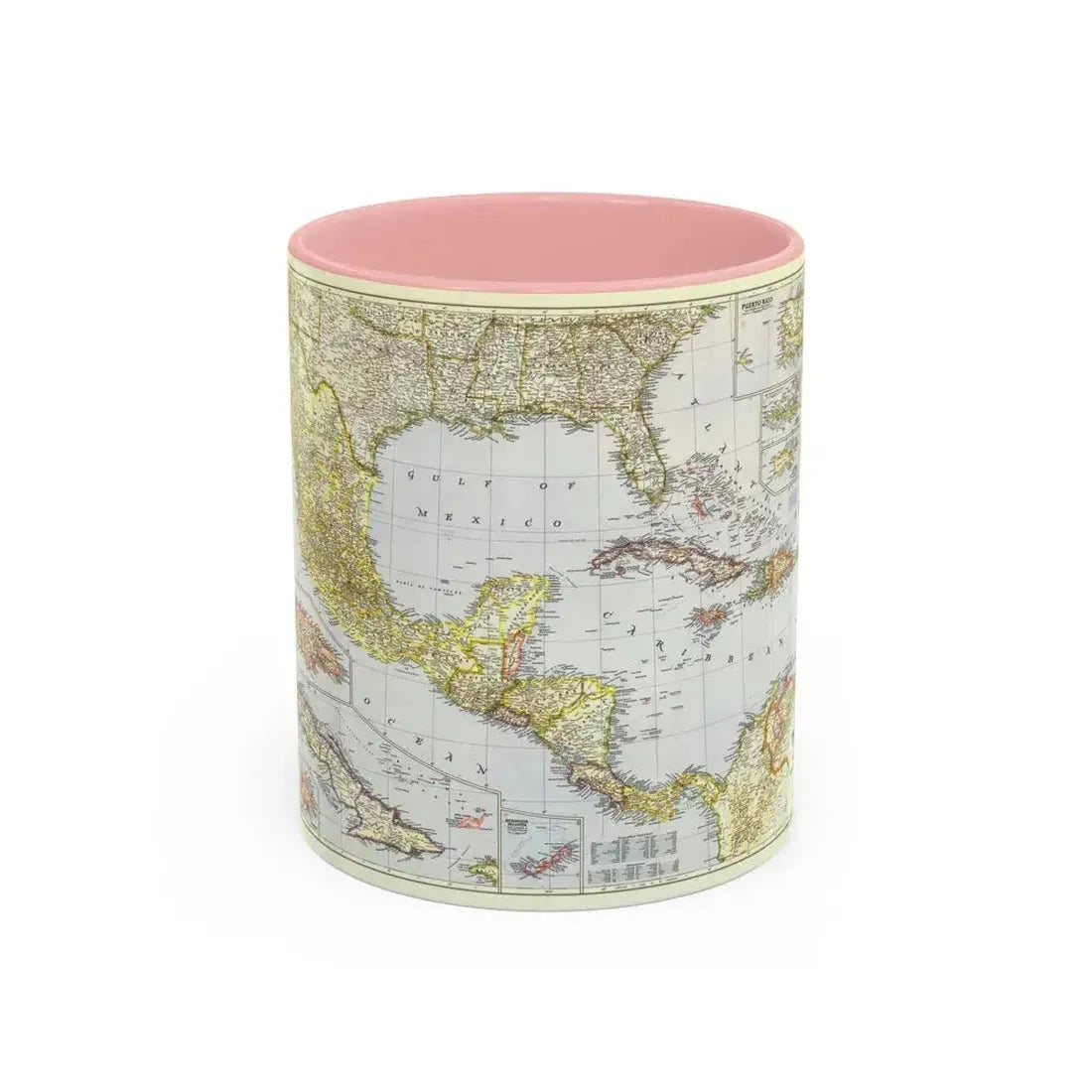 Central America - The Caribbean (1947) (Map) Accent Coffee Mug 11oz Pink - Go Mug Yourself