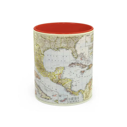 Central America - The Caribbean (1947) (Map) Accent Coffee Mug 11oz Red - Go Mug Yourself