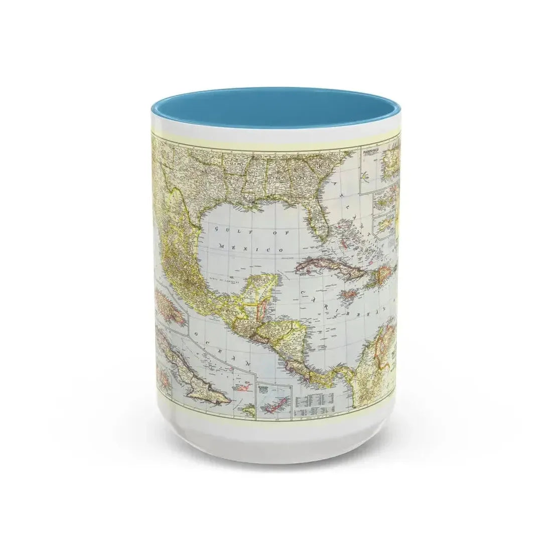 Central America - The Caribbean (1947) (Map) Accent Coffee Mug 15oz Light Blue - Go Mug Yourself
