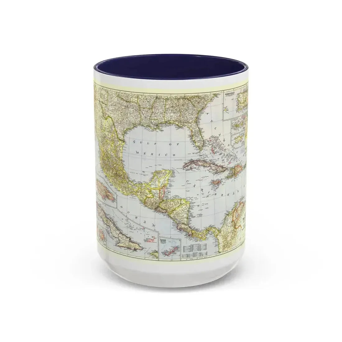 Central America - The Caribbean (1947) (Map) Accent Coffee Mug 15oz Navy - Go Mug Yourself