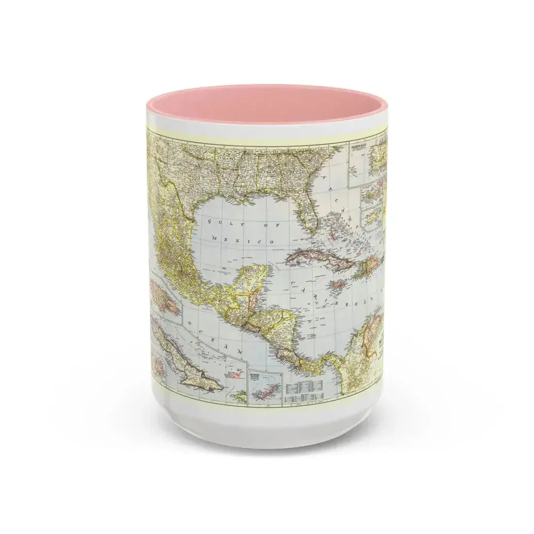 Central America - The Caribbean (1947) (Map) Accent Coffee Mug 15oz Pink - Go Mug Yourself