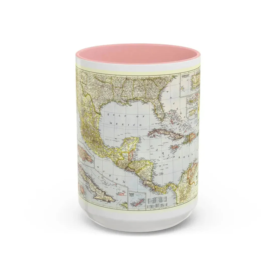 Central America - The Caribbean (1947) (Map) Accent Coffee Mug 15oz Pink - Go Mug Yourself