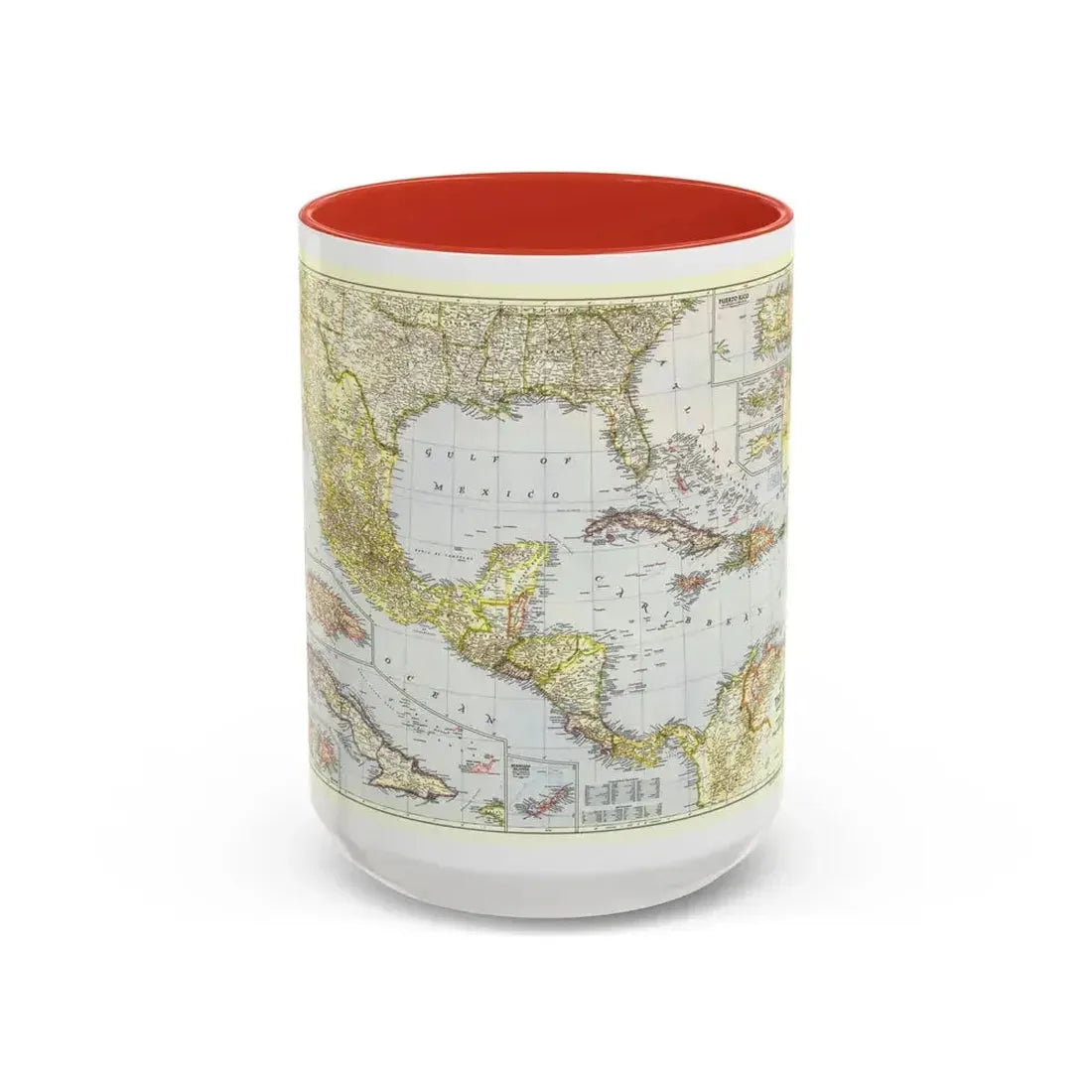 Central America - The Caribbean (1947) (Map) Accent Coffee Mug 15oz Red - Go Mug Yourself