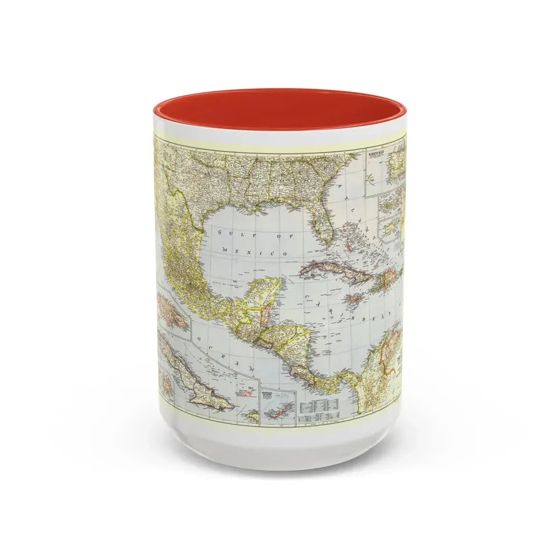 Central America - The Caribbean (1947) (Map) Accent Coffee Mug 15oz Red - Go Mug Yourself