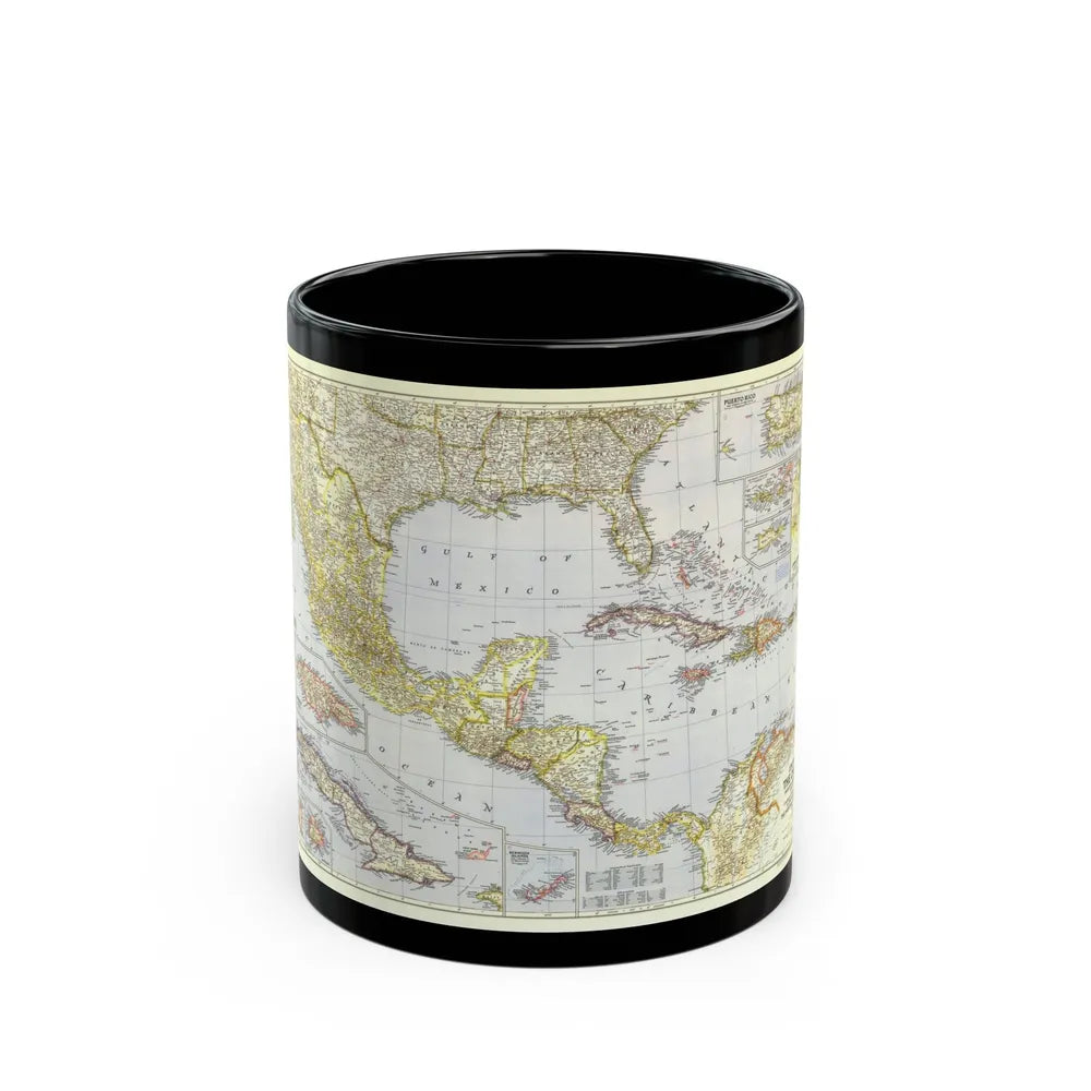 Central America - The Caribbean (1947) (Map) Black Coffee Mug-11oz-Go Mug Yourself