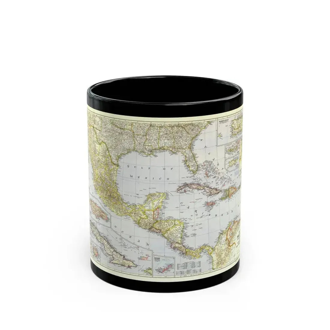 Central America - The Caribbean (1947) (Map) Black Coffee Mug 11oz - Go Mug Yourself