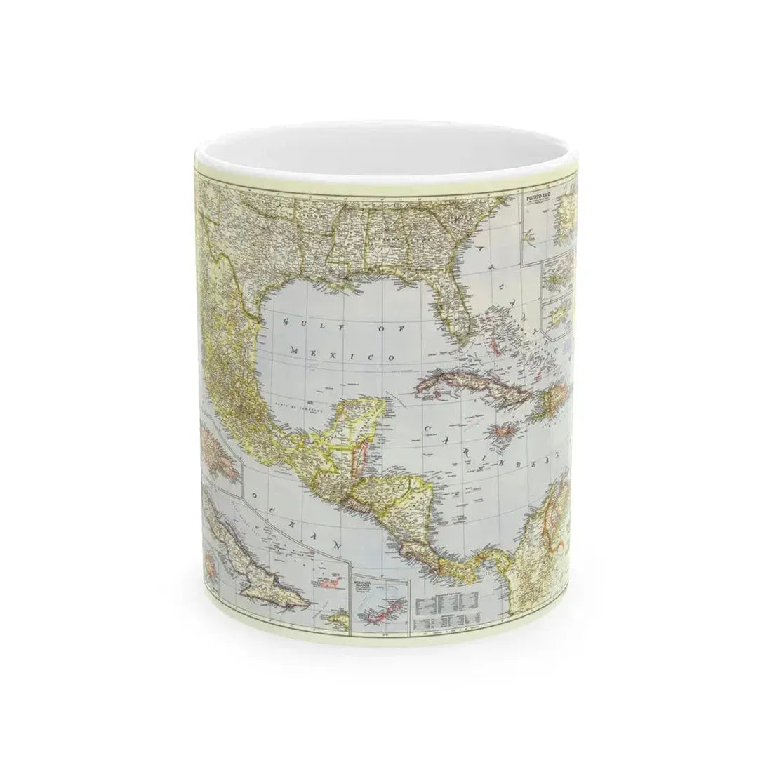 Central America - The Caribbean (1947) (Map) White Coffee Mug 11oz - Go Mug Yourself