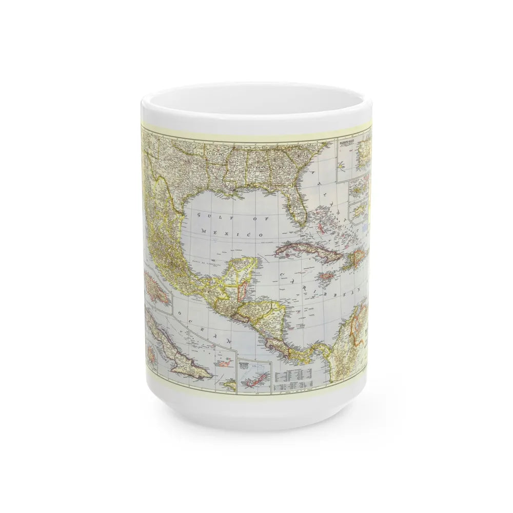 Central America - The Caribbean (1947) (Map) White Coffee Mug-15oz-Go Mug Yourself