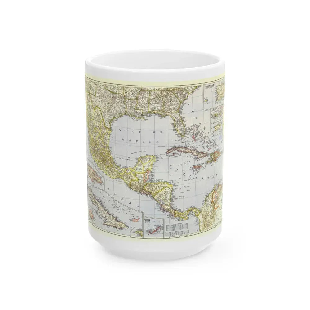 Central America - The Caribbean (1947) (Map) White Coffee Mug 15oz - Go Mug Yourself