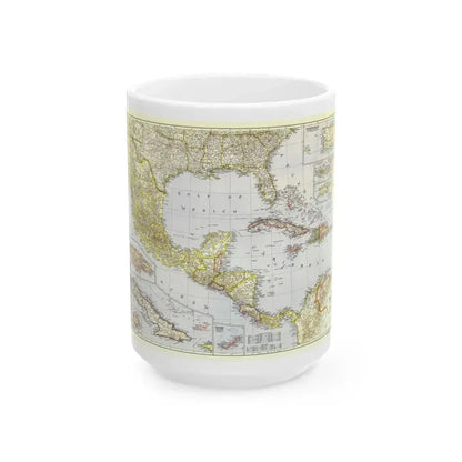 Central America - The Caribbean (1947) (Map) White Coffee Mug 15oz - Go Mug Yourself