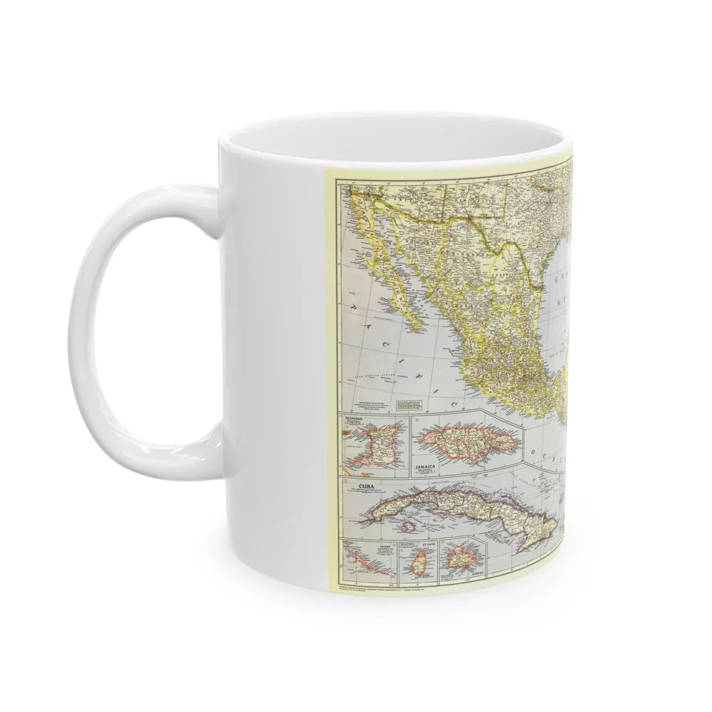 Central America - The Caribbean (1947) (Map) White Coffee Mug-Go Mug Yourself