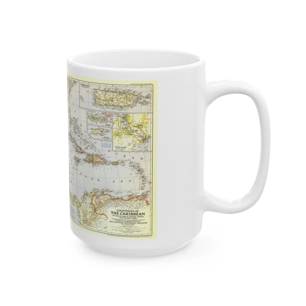 Central America - The Caribbean (1947) (Map) White Coffee Mug-Go Mug Yourself