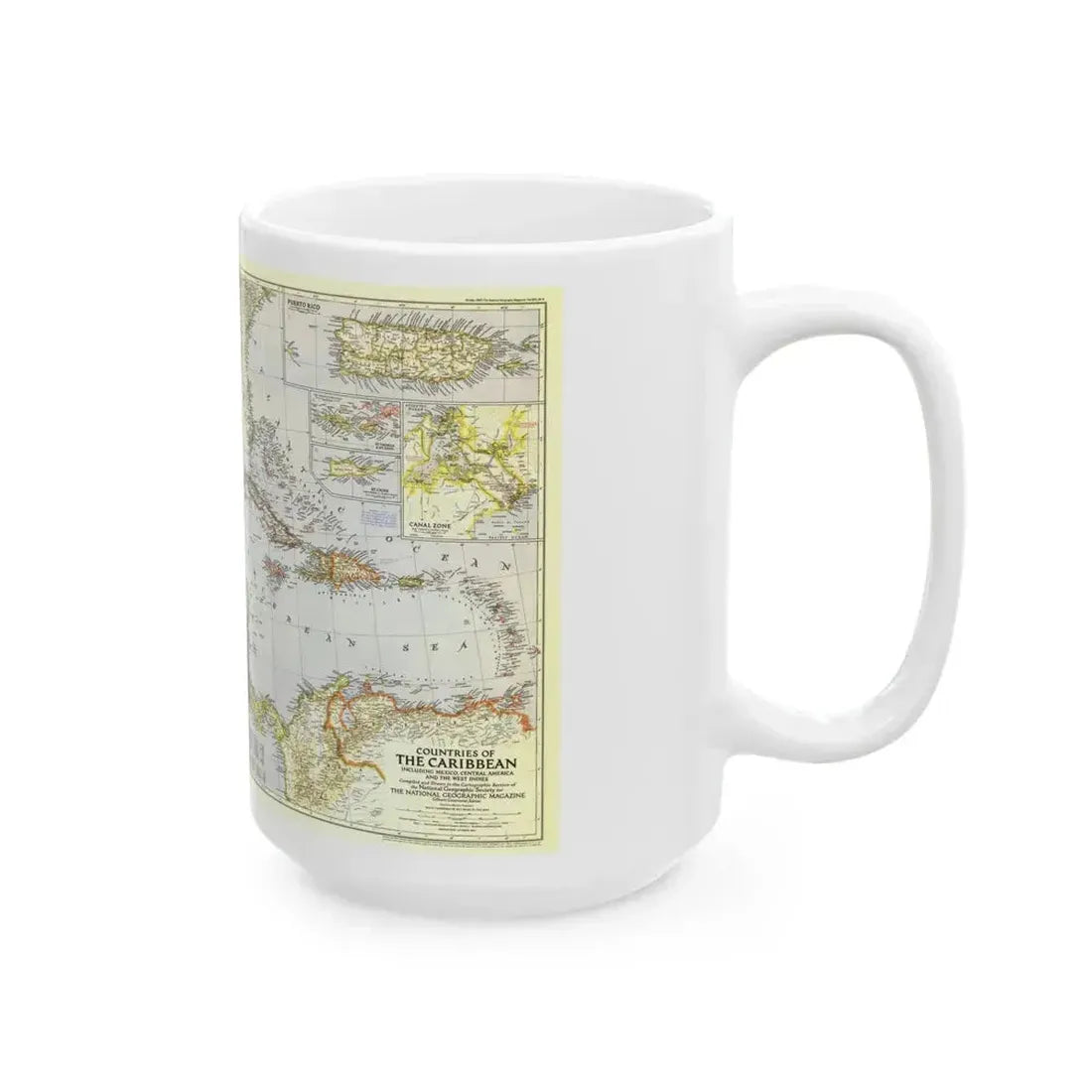 Central America - The Caribbean (1947) (Map) White Coffee Mug - Go Mug Yourself