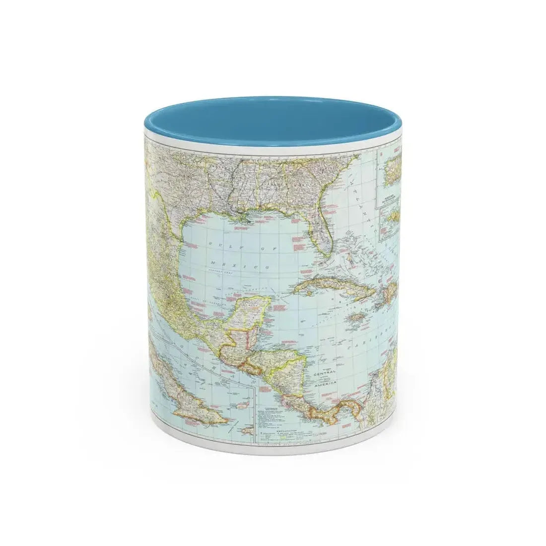 Central America & West Indies (1939) (Map) Accent Coffee Mug 11oz Light Blue - Go Mug Yourself