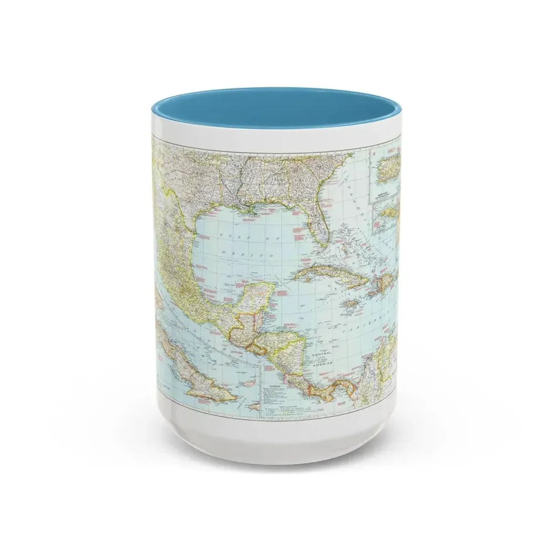 Central America & West Indies (1939) (Map) Accent Coffee Mug 15oz Light Blue - Go Mug Yourself