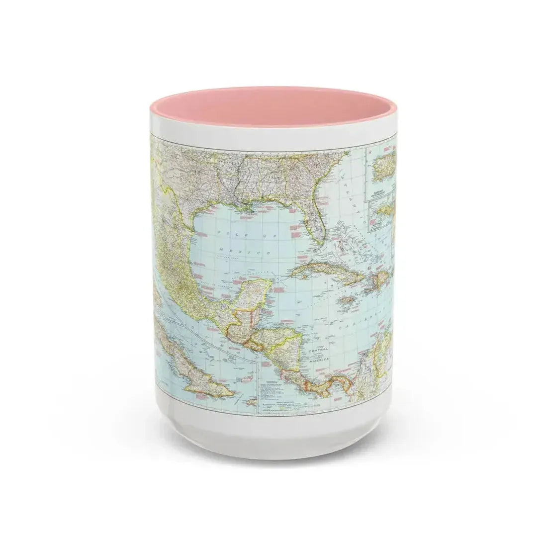 Central America & West Indies (1939) (Map) Accent Coffee Mug 15oz Pink - Go Mug Yourself