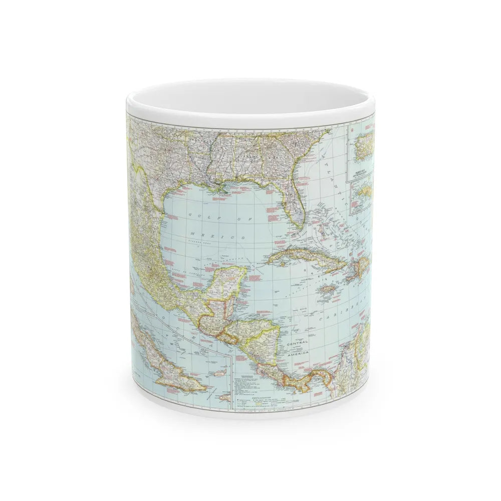 Central America & West Indies (1939) (Map) White Coffee Mug-11oz-Go Mug Yourself