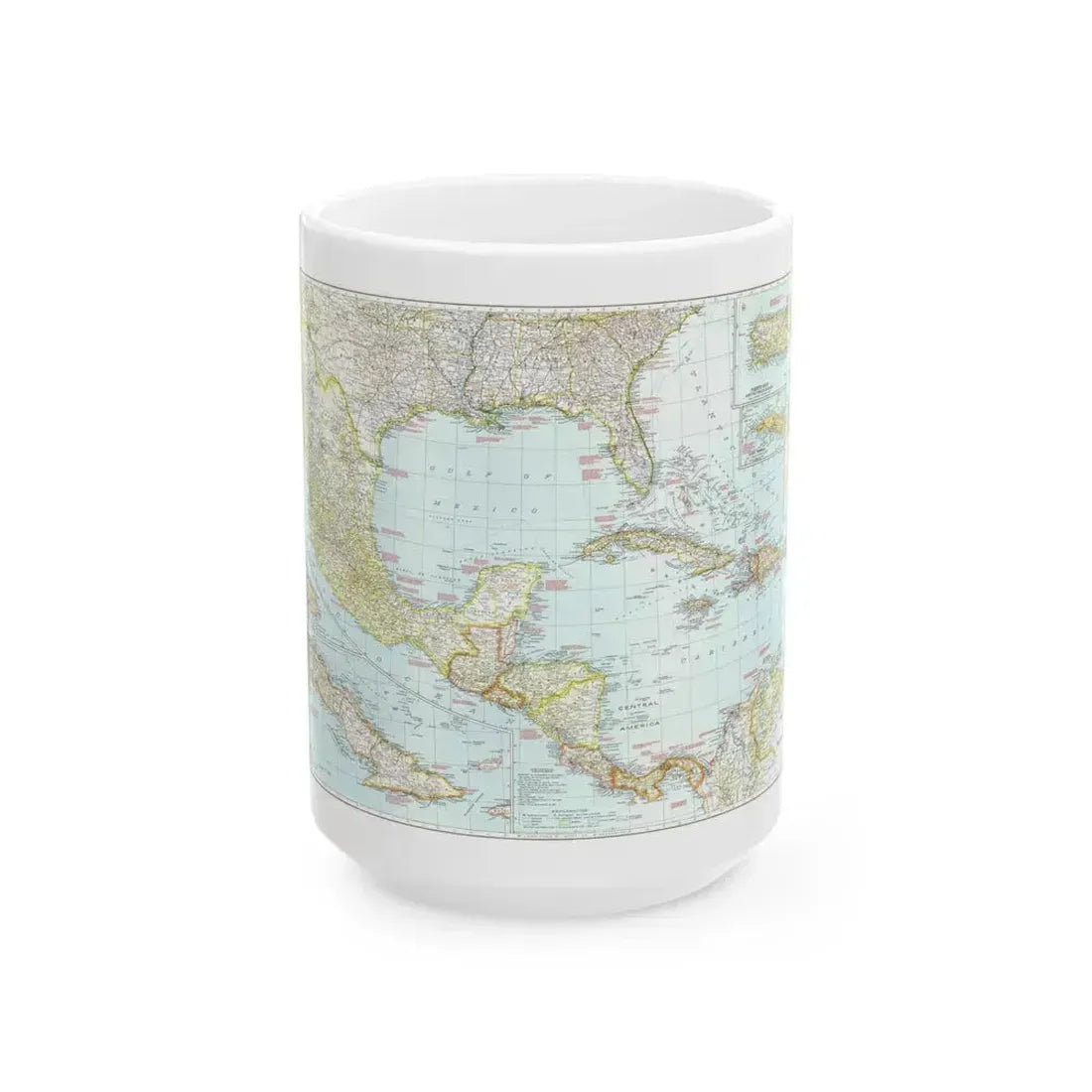 Central America & West Indies (1939) (Map) White Coffee Mug 15oz - Go Mug Yourself