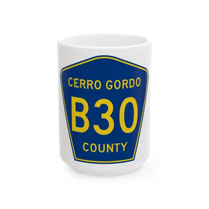 Cerro Gordo County Route B30 IA (Iowa) (Road Sign) White Coffee Mug 15oz - Go Mug Yourself