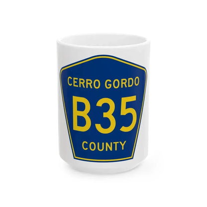 Cerro Gordo County Route B35 IA (Iowa) (Road Sign) White Coffee Mug 15oz - Go Mug Yourself