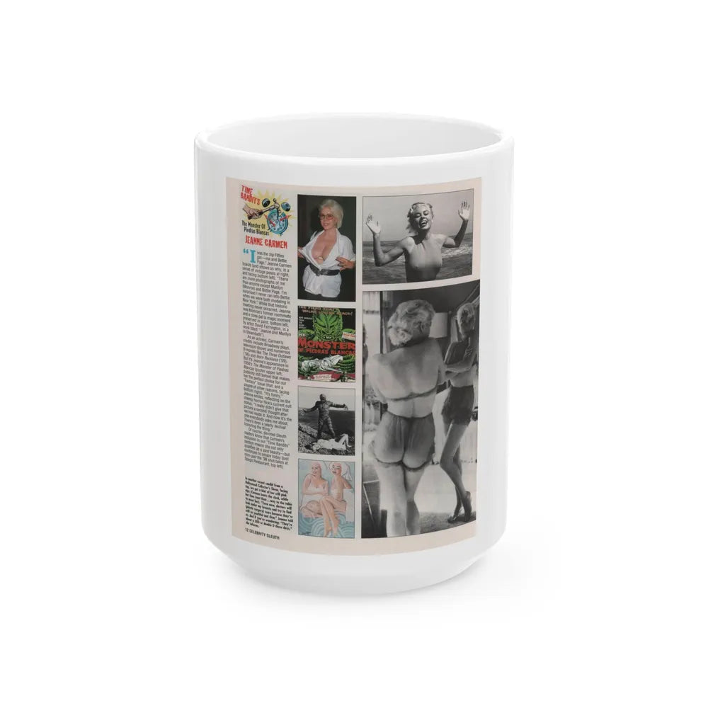 Jeanne Carmen #155 - Celebrity Sleuth Magazine Page Article, 4 Photos, 1 Art & Poster on Page 12 (Vintage Female Icon) White Coffee Mug-15oz-Go Mug Yourself