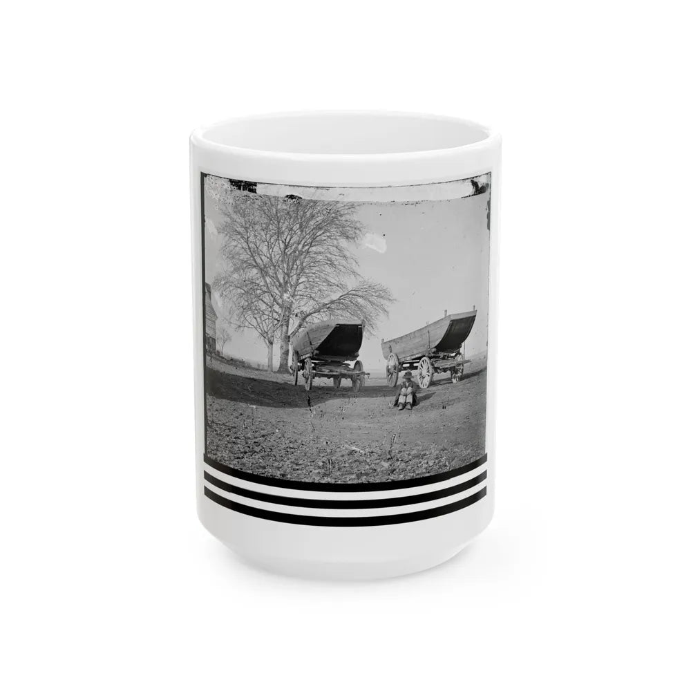 Dutch Gap, Virginia (Vicinity). Pontoon Boats On Wheeled Carriages At Deserted Farm House Near Dutch Gap Canal (U.S. Civil War) White Coffee Mug-15oz-Go Mug Yourself