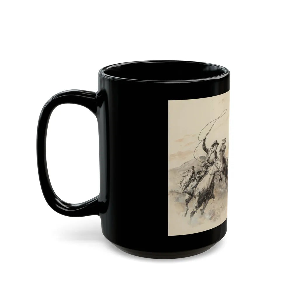 Cowboys Roping Steer - Black Coffee Mug-Go Mug Yourself