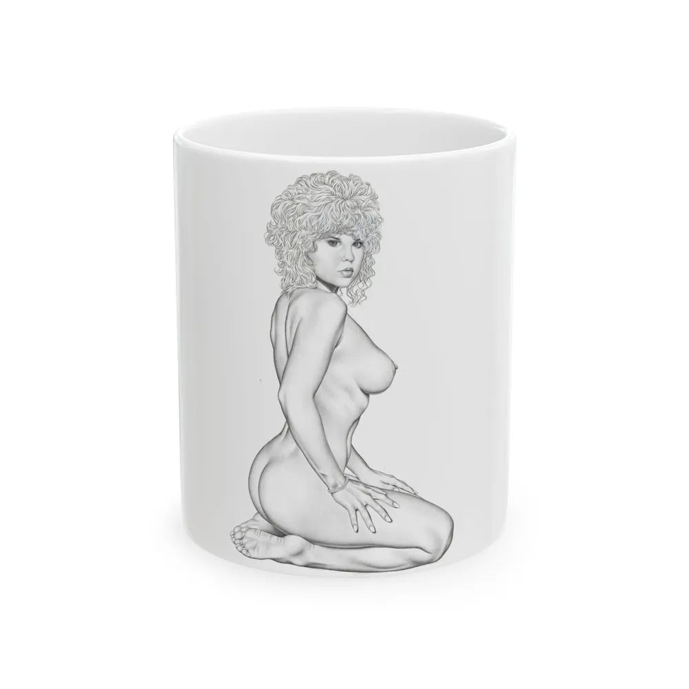 Linda Blair #168 - Nude Pencil Drawing (Vintage Female Icon) White Coffee Mug-11oz-Go Mug Yourself